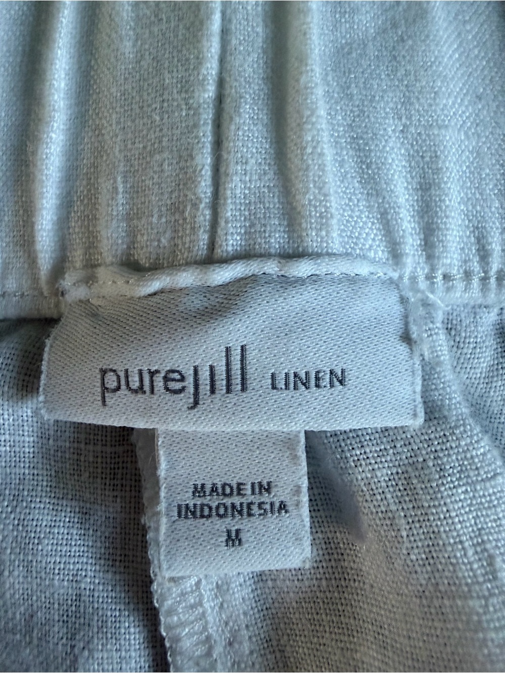 Pure Jill White 100% Linen Pull On Crop Pants Elastic Waist Pockets M - Picture 7 of 8